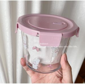 Ins-styled Durable Glass Bento Box Divided Portable Design Microwave-safe