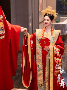 ชุดแต่งงานสไตล์ฮันฟูโบราณของจีน ชุดเจ้าสาวแบบเต็มตัว ชุดแต่งงานสไตล์โบราณ ชุดราตรีแบบหนัก ชุดฮันฟูสไตล์ซ่ง