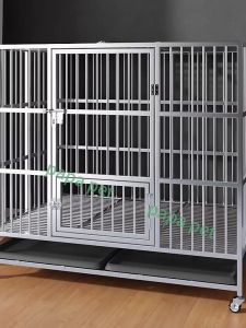 Dog Cage Thickening Square Tube Stainless Steel Dog Crate Pet Cage Skylight Door With Wheels