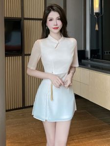 New 2025 Womens Spa Technician Work Uniform Skirt Pants Set High End Chinese Style Ear Cleaning Health Care Center SPA Studio