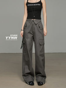 High Waist Cotton Work Trousers Womens Casual Wide Leg Pants American Style Autumn New Design Pocket Detail Utility Pants