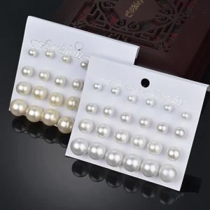 【CANAMEK】12 Pairs/Set White Simulated Pearl Earrings Set Women Jewelry on Ear Temperament Female Earrings