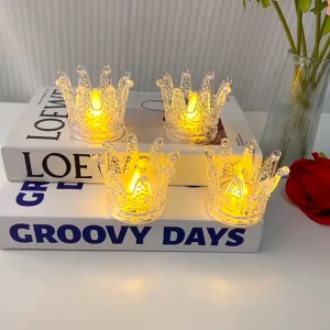 Battery Candle Light Tea Light Candle Battery Operated - Honeycomb/Crown Design Acrylic Electric Candle LED Lights Warm White Flameless Candle for Center Table Tealights Candles Candle Lamp Ideal for Wedding Party/Christmas Decor