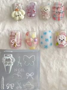 other | Cute Nail Art Mold Set - Mini Juicer Cup Wings Fish Ice Cream Dog Tea Cup Candlestick Transparent Silicone Molds for Nail Artist