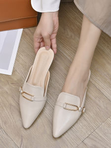 Spring Summer 2025 Womens Head Covering Mules Flat Bottom Pointed Toe Slippers Indoor Outdoor Wear Comfortable Slip-On Shoes