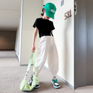 Fashionable Loose Short Sleeve T-Shirt And Pants Set for Girls Summer New Arrival Korean Style Cotton Blend Outfit for Kids