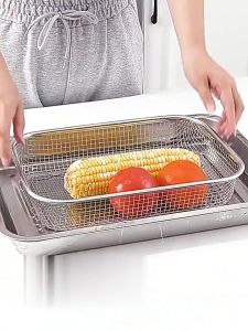 MD-C1266 Keranjang Saringan Tinggi Stainless Steel Tahan Karat / Set Nampan Stainless Peniris Minyak