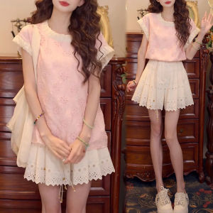 Shalldoer | Fashionable Summer Outfit Womens Short Sleeve Shirt And Wide Leg Shorts Two Piece Set Age Defying Trendy Clothing Set