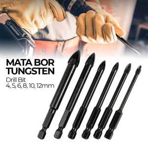 MATA BOR BETON KERAMIK GERANIT KACA KAYU BESI SET KOMPLIT MATA BOR TUNGSTEN DRILL BIT 4 5 6 8 10 12mm 6 PCS