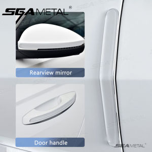 สติกเกอร์ป้องกันกระจกมองหลังรถยนต์แบบใสแถบกันชนประตูรถยาว4ชิ้นสติกเกอร์ป้องกันรอยขีดข่วนและป้องกันการชนกัน