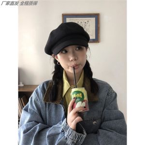 Mũ Nghệ Thuật Cổ Điển Cho Nữ Mũ Beret Hình Tam Giác Mũ Lưỡi Trai Màu Đen Mũ Lưỡi Trai Phong Cách Anh Mũ Lưỡi Trai Thời Trang