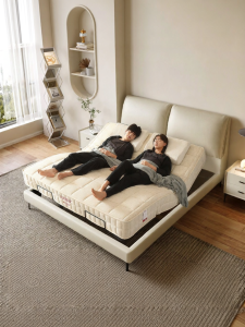Smart Electric Genuine Leather Modern Cream Style Elephant Ear Double Bed Frame