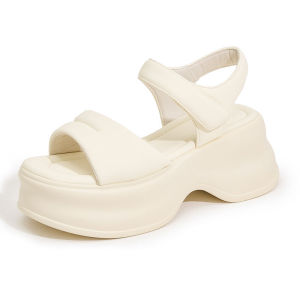 Casual Real Leather Sandals Womens Thick Bottom Soft Sole Platform Roman Style Slip-On Summer Shoes Comfortable Low Cut