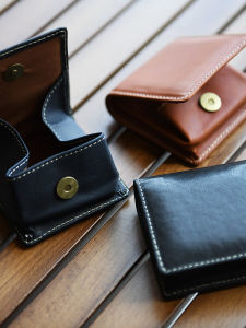 Handmade Genuine Leather Mini Coin Pocket Literary Portable Headset Storage Bag First Layer Cowhide Portable Magnetic Snap Coin Bag