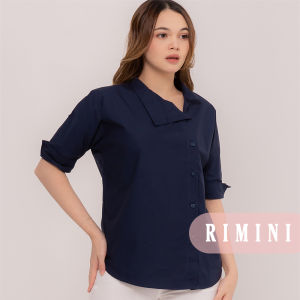 RIMINI - Blouse Wanita Elegan Lengan Pendek Asymmetrical Collar Size S-L - Enzy Top CO7012