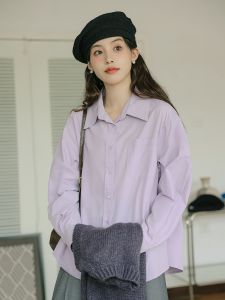 Spring 2025 Early Loose Fit Pure Color Shirt + Knitted Vest Set Japanese Design Sensation Sweet Style Seven Sleeve Length