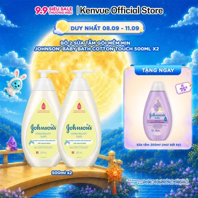Combo 2 Chai Sữa Tắm Gội Toàn Thân Mềm Mịn Johnson Baby Bath Cotton Touch 500mlx2