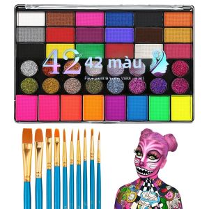 Bộ Vẽ Mặt 42 Màu Bộ Sơn Mặt Nước Sắc Nét Dùng Cho Tiệc Tùng Sinh Nhật Halloween Bao Gồm Cọ Và Vải Vẽ