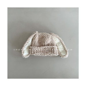 Cute Knitted Childrens Hat Autumn Winter Style Girls Rabbit Yarn Cap Baby Overhead Hat Warm Comfortable Soft Fabric round Top No Brim