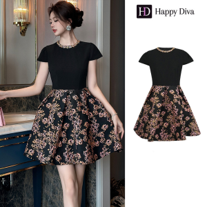 Happy Diva Womens Dress Black Panelled Jacquard A-Line Dress Casual Dress Formal Party Evening Dress Wedding Student Graduation Dress 21698