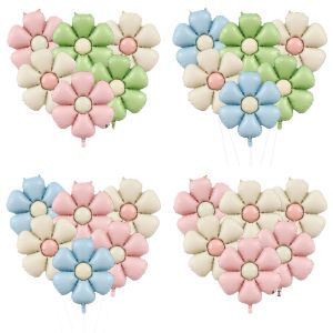 6pcs/set Matt Pink Candy Daisy Balloon Sunflower Daisy Aluminum Foil Balloon Girl Baby Shower Birthday Party Wedding Decoration