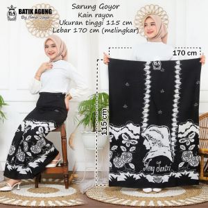 (Sarung Bergambar) Sarung Batik Motif Neng Santri Terbaru Sarung Promo Event Warna Hitam Putih Monocrom