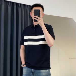 เสื้อยืดคอโปโลแขนสั้นผู้ชาย ทรงหลวม สไตล์ฤดูร้อน ลายสก็อต ผ้าฝ้ายผสมโพลีเอสเตอร์ แฟชั่นลำลอง เสื้อผ้าทำงาน