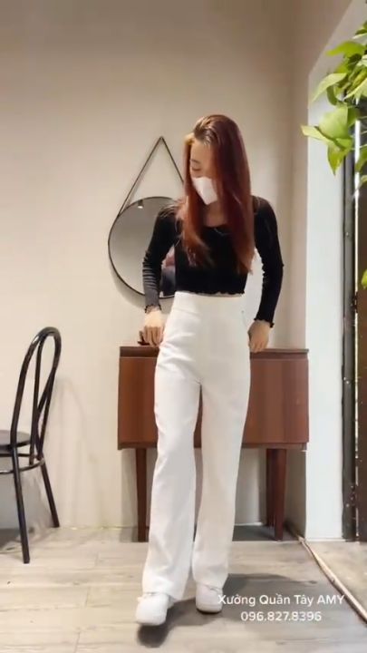 Quần ống rộng suông nữ khoá sườn chất vải tuyết mưa mềm mịn, quần tây ...