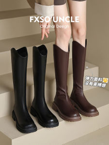 FXSO Womens Knight Long Boots Winter Thick Bottom Martin Boots V-Notch High-Tube Slimming Female Style 2025 New Arrival