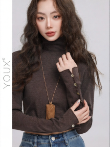 YOUXIANG | Áo Thun Dài Tay Cổ Cao Elegent Nữ