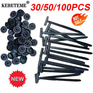 KEBETEME 100PCS Nylon Universal Cable Tie Buckle-Heavy Duty Zip Ties Holder with Pin & Button Design Plastic Cable Ties Tool Fasteners Car Body
