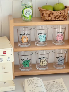 HANNAHHOUSE Korean Ins Glass Cup Animal Cute Classic Cup Cafe Voila Coffee Glass Mug Milk Juice Gift Cawan Kopi Ins