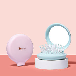 Foldable Massage Comb Mirror Two-in-One Mini Portable Hairdressing Comb Makeup Brush Inflatable Comb for Girls Personal Care