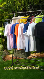 BKK ราวตากผ้า ราวแขวนเสื้อ ราวแขวนผ้าบาร์คู่ ราวแขวนเสื้อ โครงเหล็ก ชั้นวางเสื้อผ้า พร้อมตะขอแขวนด้านข้าง พร้อมส่ง