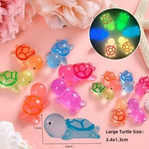 Luminous Mini Resin Turtles with 6 Colors Glow in The Dark Cute Tiny Turtle for Decor Garden Micro Landscape DIY Hidden Game
