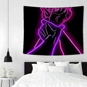 Minimalist Neon Hand in Hand Line Tapestry Romantic Atmosphere Wall Art for Bedroom Dorm Music Room
