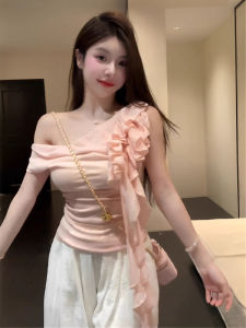 Áo Thun Nữ Tay Ngắn Cổ Chữ U Ôm Vừa Vặn Mùa Hè 2025 Pure Desire French Style Áo Thun Cổ Chữ V Họa Tiết Hoa