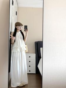 XUECAIQI | Plus Size Youthful Salt Style No-Sleeve Neckholder Top and Wide Pants Set