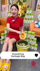 100pcs Automatic Closing Garbage DRAWSTRING Cleaning Trash Bags Dustbin Plastik Sampah With Rope