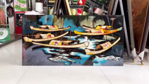🎨 TRANH SƠN MÀI THỦ CÔNG 60x120CM - "THUYỀN TRÊN SÔNG" - MÓN QUÀ NGHỆ THUẬT TINH TẾ 🎁