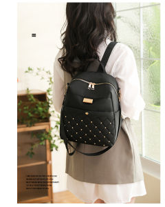 Summer Embroidered Line Ladies Backpack Casual Travel Shoulder Bag Oxford Cloth Zipper Closure Pure Color Vertical Square Shape