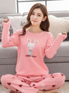 Bộ Đồ Ngủ Dài Tay Quần Dài Mùa Xuân Thu Thường Ngày Phong Cách Hàn Quốc Hoạt Hình Dễ Thương Mỏng Cổ Tròn Mặc Nhà