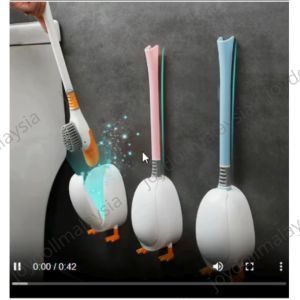 [ READY STOCK ] Diving Duck Toilet Brush  Silicone Toilet Brush Set Toilet Wall-Mount Cleaning Scrubber