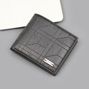 New Mens Short Wallet Leather Card Holder US Dollar Bill Fold Youth Fashion Korean Style PU Leather Embossed Interior Card Slots