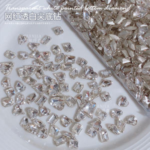 Internet Celebrity Transparent White Triangle Diamond Super Flash Crooked Heart Axe Water Drop Fat Square Butterfly Heart Nail Accessories