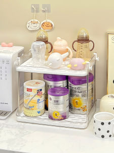 ชั้นวางขวดนมแบบสองชั้น ชั้นวางของสำหรับเด็ก เครื่องมือเสริมอาหารสำหรับเด็ก กล่องเก็บของแบบระบายน้ำ กล่องเก็บของแบบตั้งบนโต๊ะ วัสดุอะครีลิก