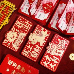 3Pcs Folding Red Envelopes 6-Card Slot Red Packet 2026 Chinese New Year Lion Dance 3D Foldable Hongbao Gold Foil Zodiac Horse Angpao (In stock)