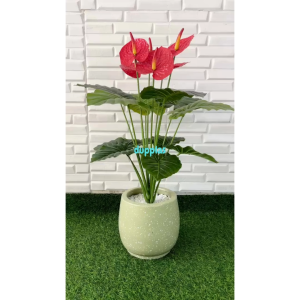 Tanaman Hias Pohon Artificial BungaAnthurium Merah B6 Latex Pot Terracota Model Pir Dekorasi Kantor Pajangan Cafe