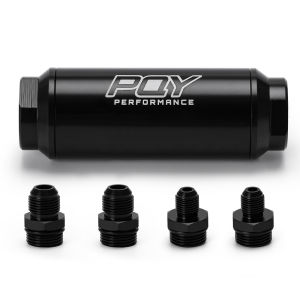 PQY 44mm New Fuel filter with 2pcs AN6 and 2pcs AN8 adaptor fittings with 100micron steel element PQY5565