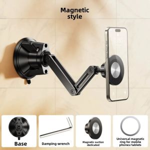 Vacuum Suction Metal Cantilever Magnetic Stand  Universal Angle AdjustmentFor all Phone/Tablet Desktop & Wall-Mounted Use
